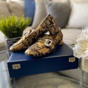 PRADA Gold/Black Jacquard Fabric Loafers Size 9/ 39 1/2